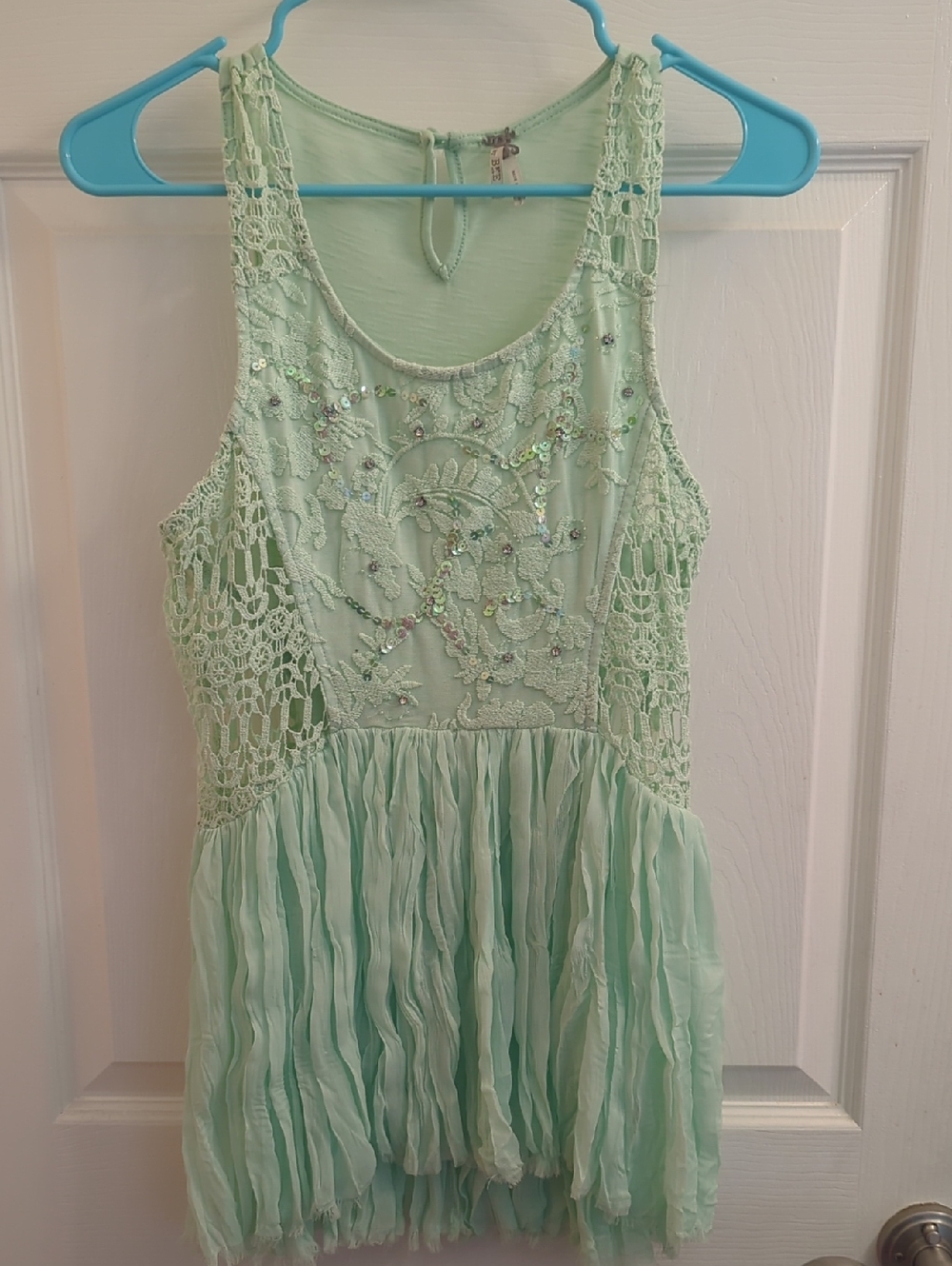 BKE ruffle embroidered knit tank top